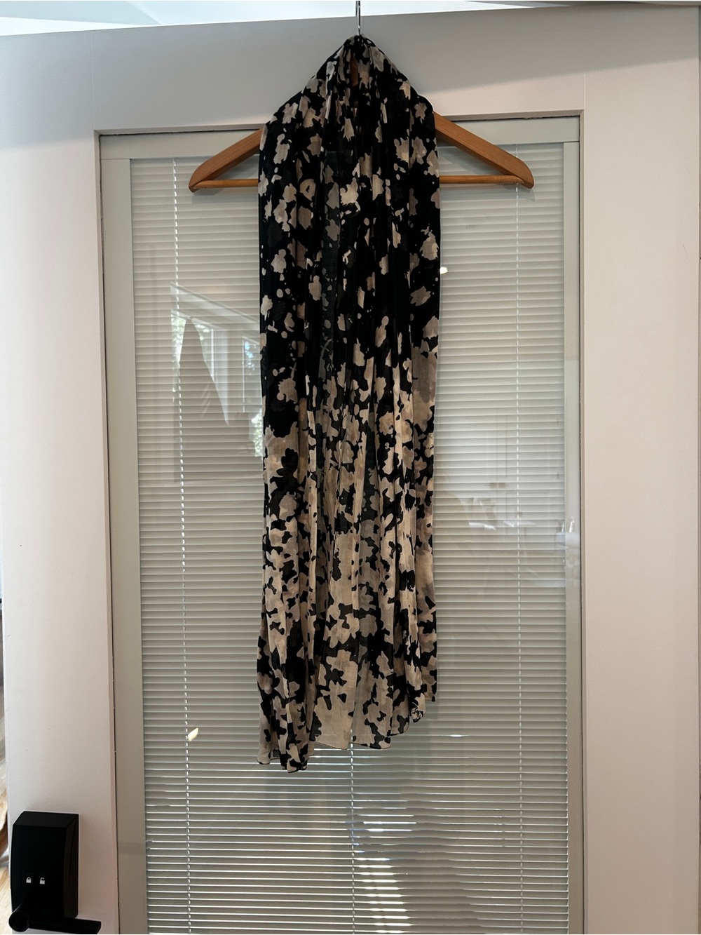 Gerard Darel Black and Beige Floral Silk Scarf